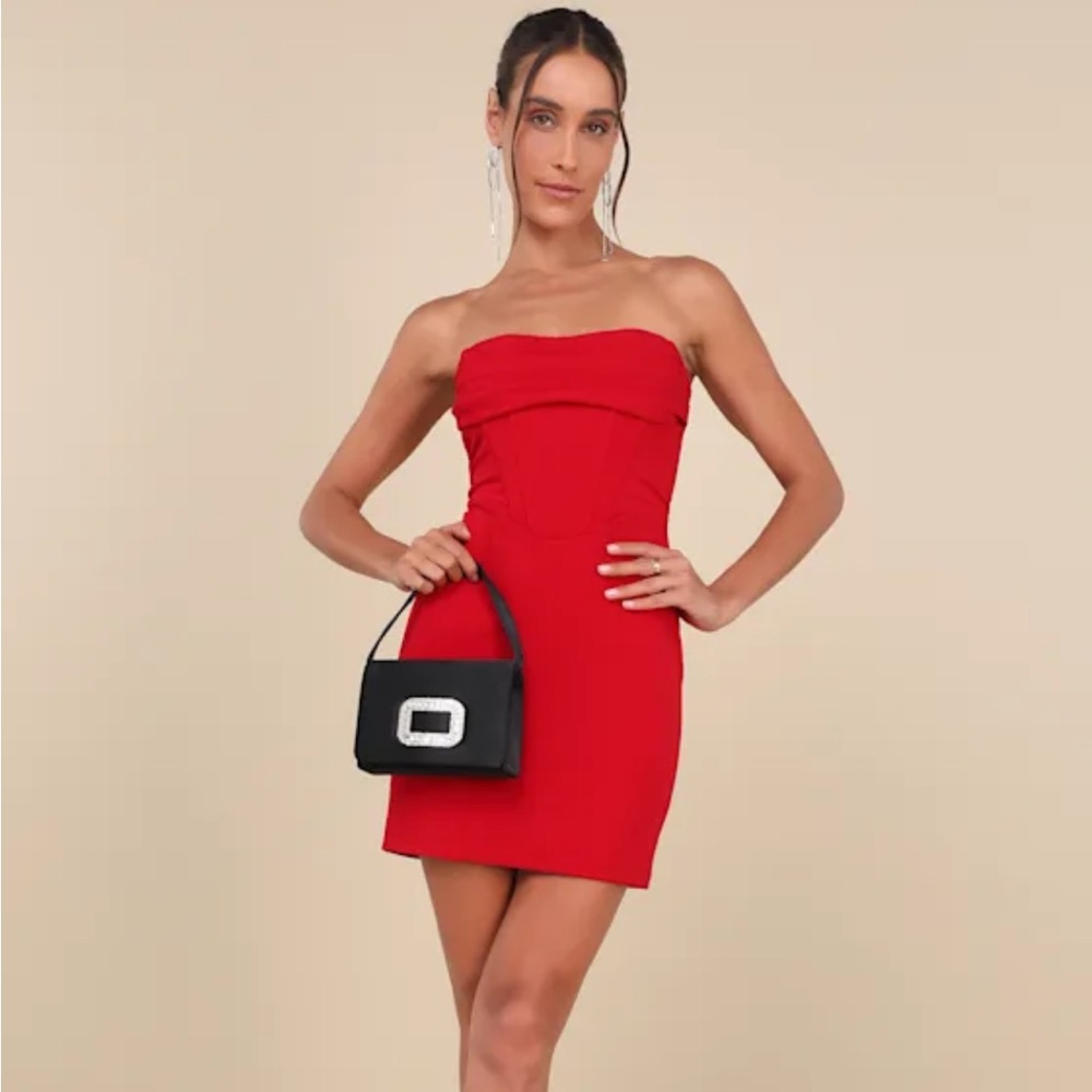Lulus Dramatic Intent Red Strapless Corset Bodycon Mini Dress